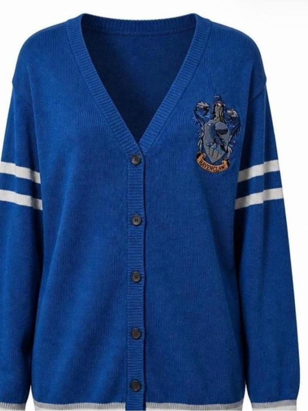 Blue V-Neck Button-Front Cardigan Harry Potter with RavenClaw embroidered.